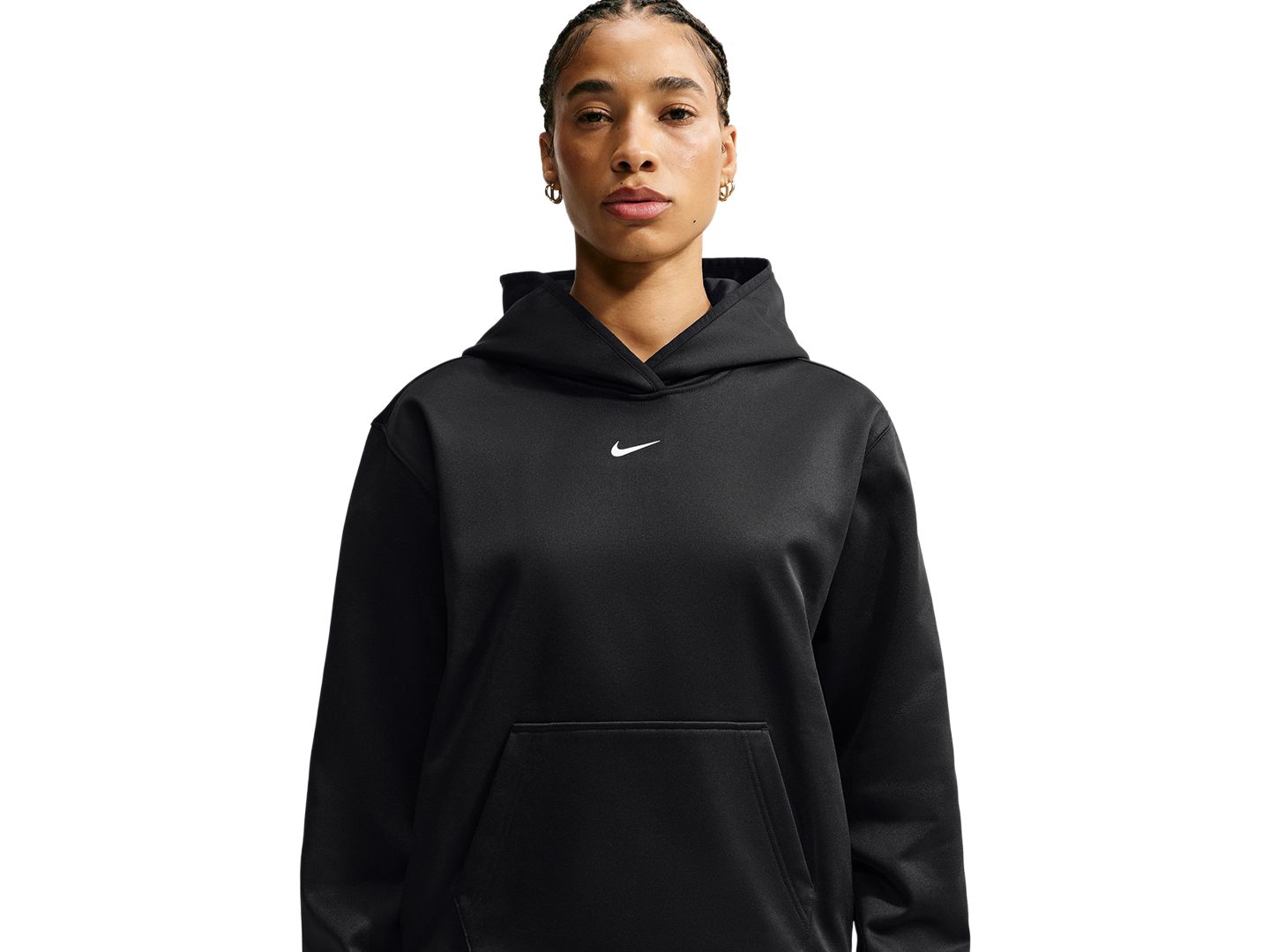 Женское худи Nike Studio Fleece Therma-FIT Pullover, цвет: Чёрный / Белый — фото 2
