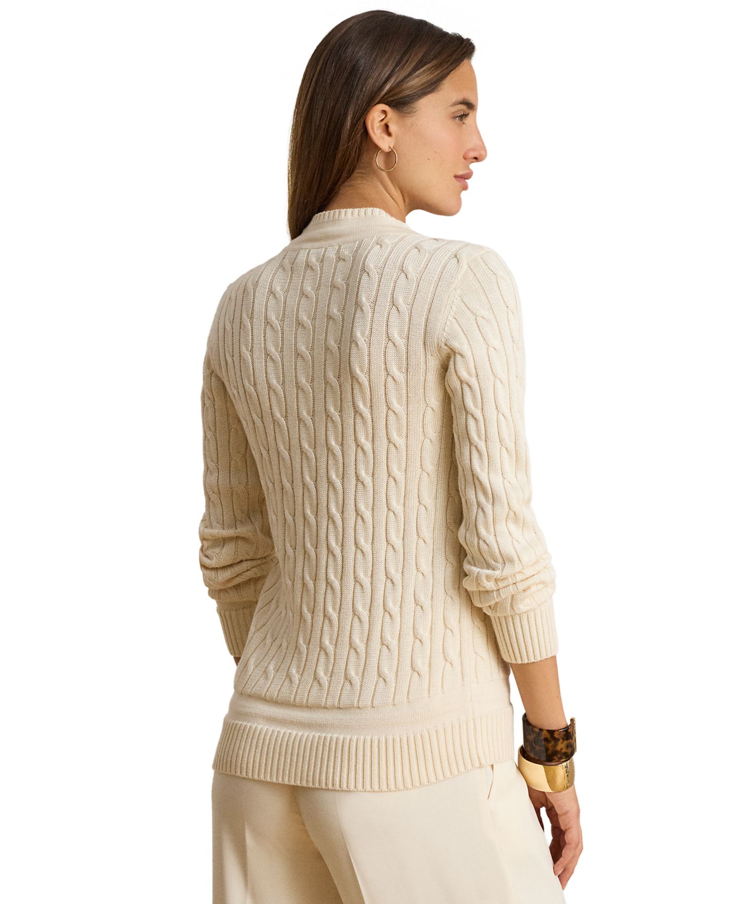 Petite Long-Sleeve V-Neck Cable Knit Sweater