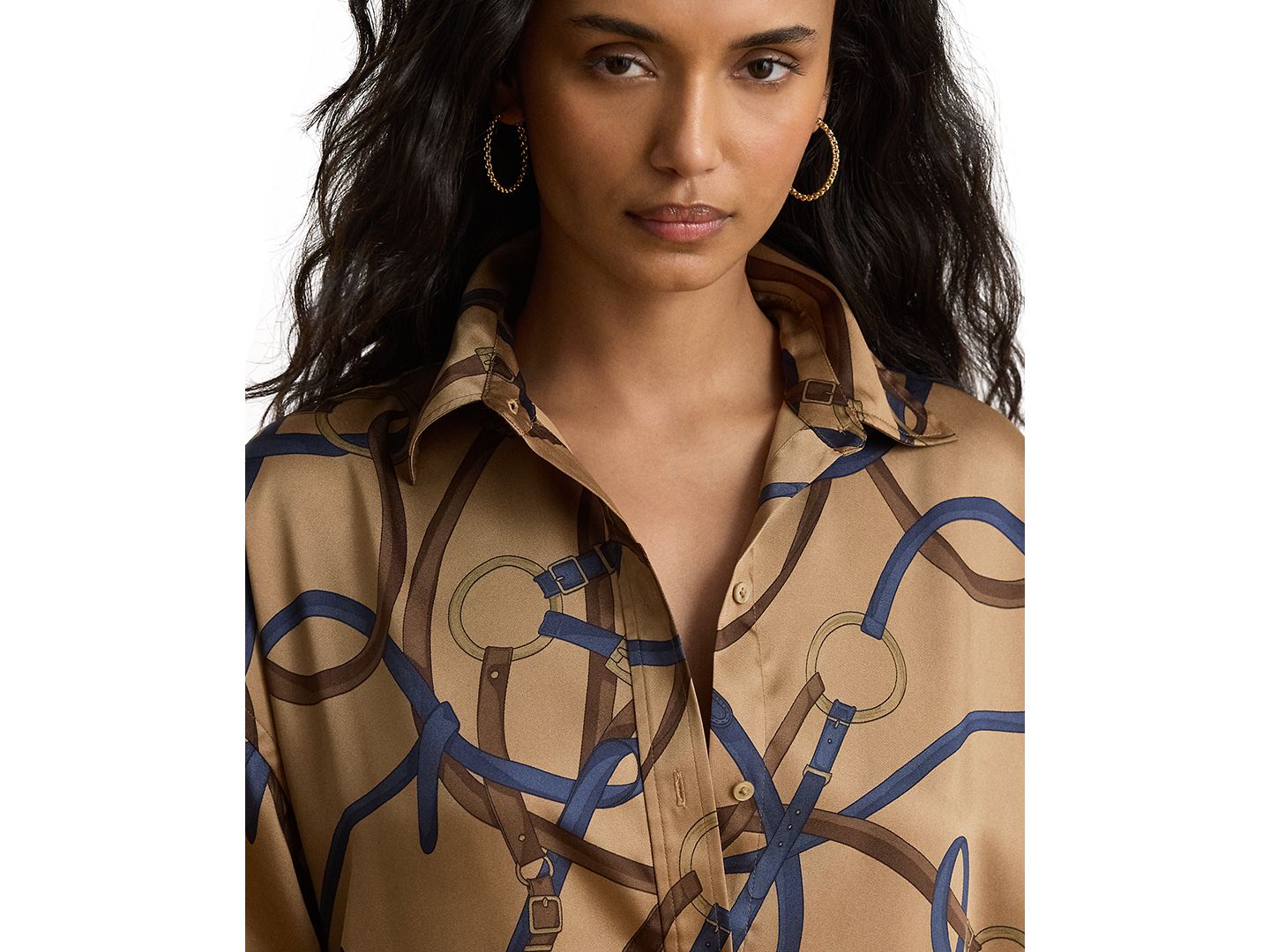 Женское платье Lauren Ralph Lauren Petite Belting Print Collared Midi, цвет: Верблюжий разноцветный — фото 4