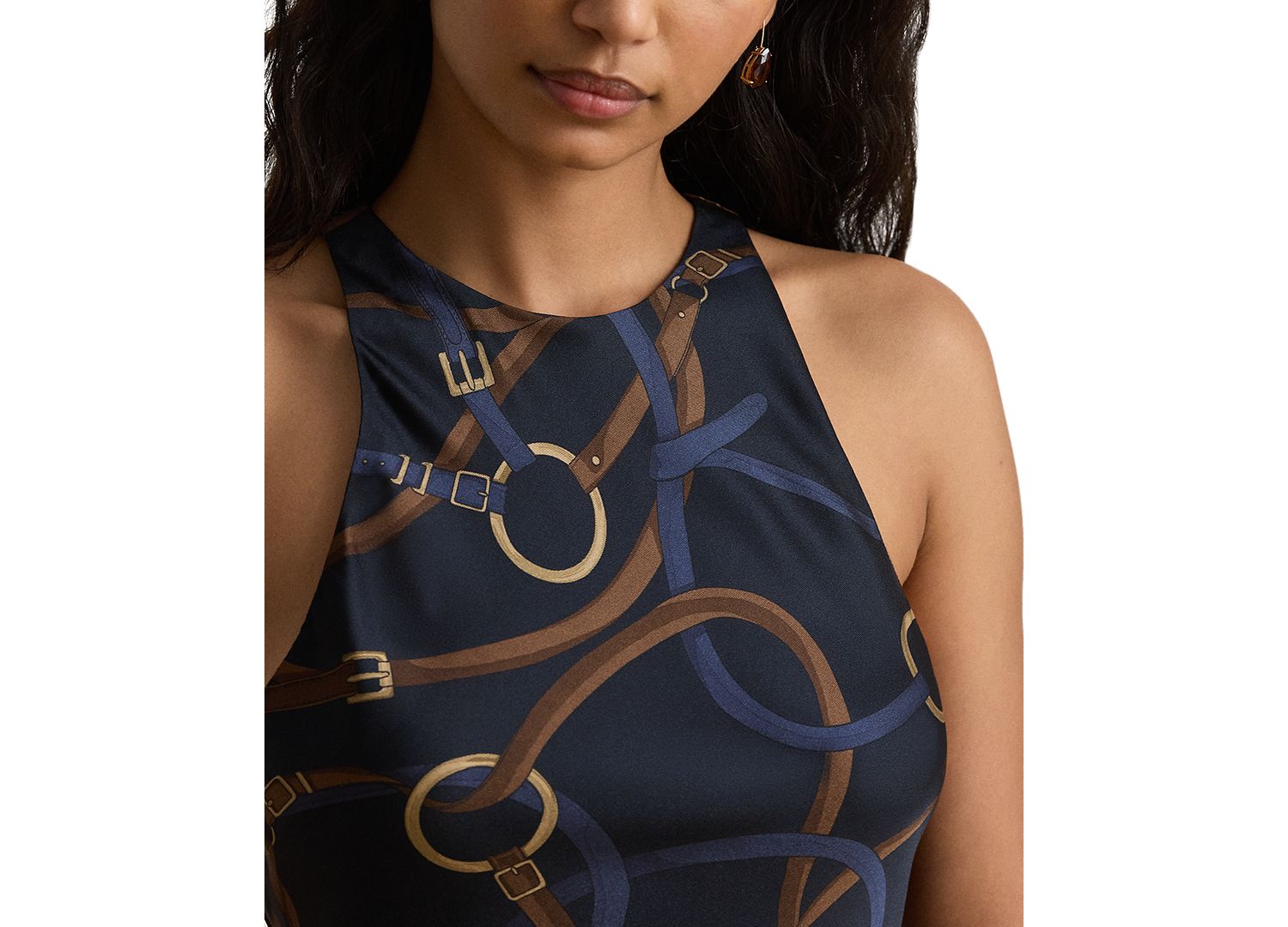 Petite Belting Print Sleeveless Crewneck Dress