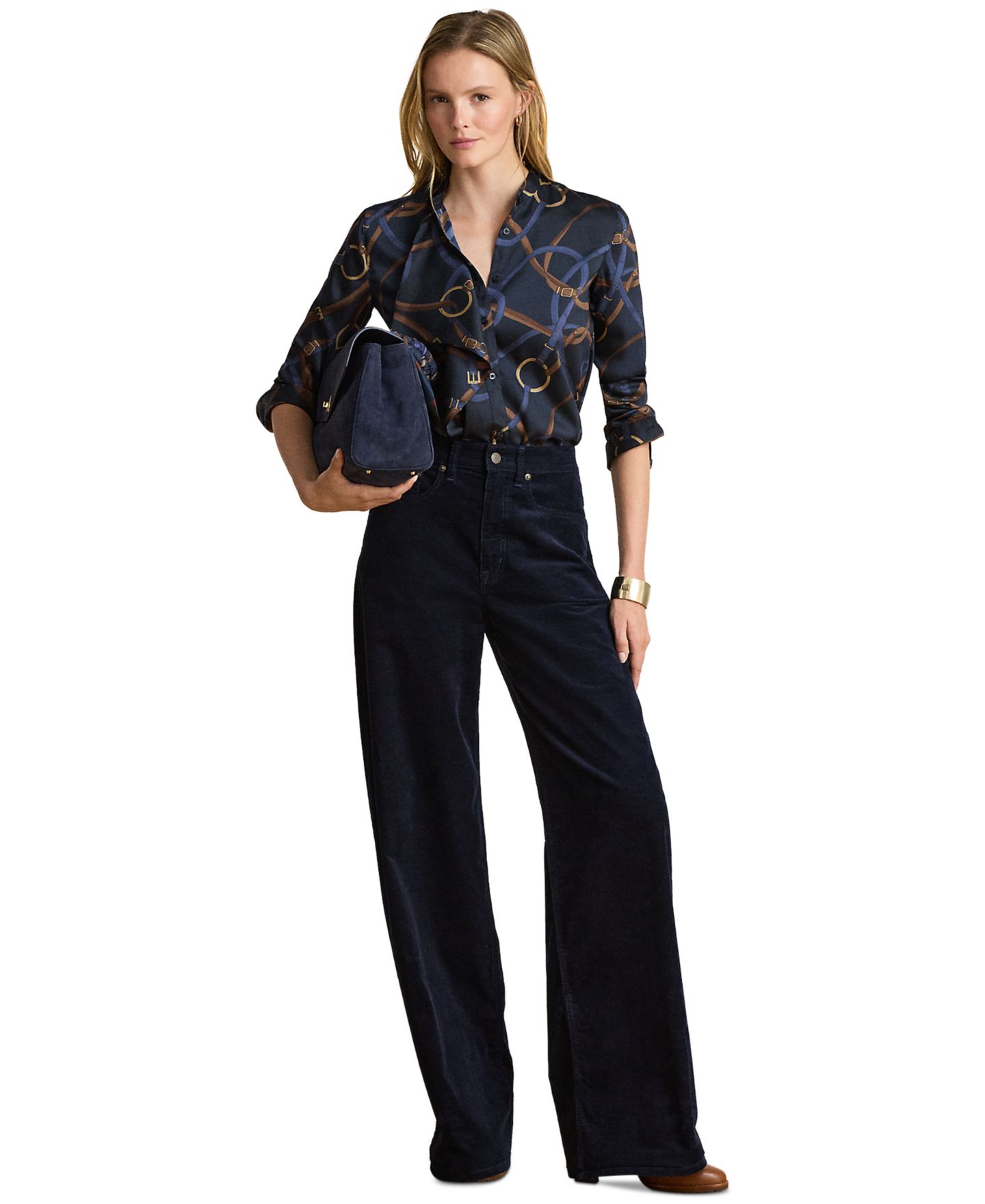 Женская рубашка Lauren Ralph Lauren Belting-Print Ruffle-Trim Twill, цвет: Тёмно-синий разноцветный — фото 2