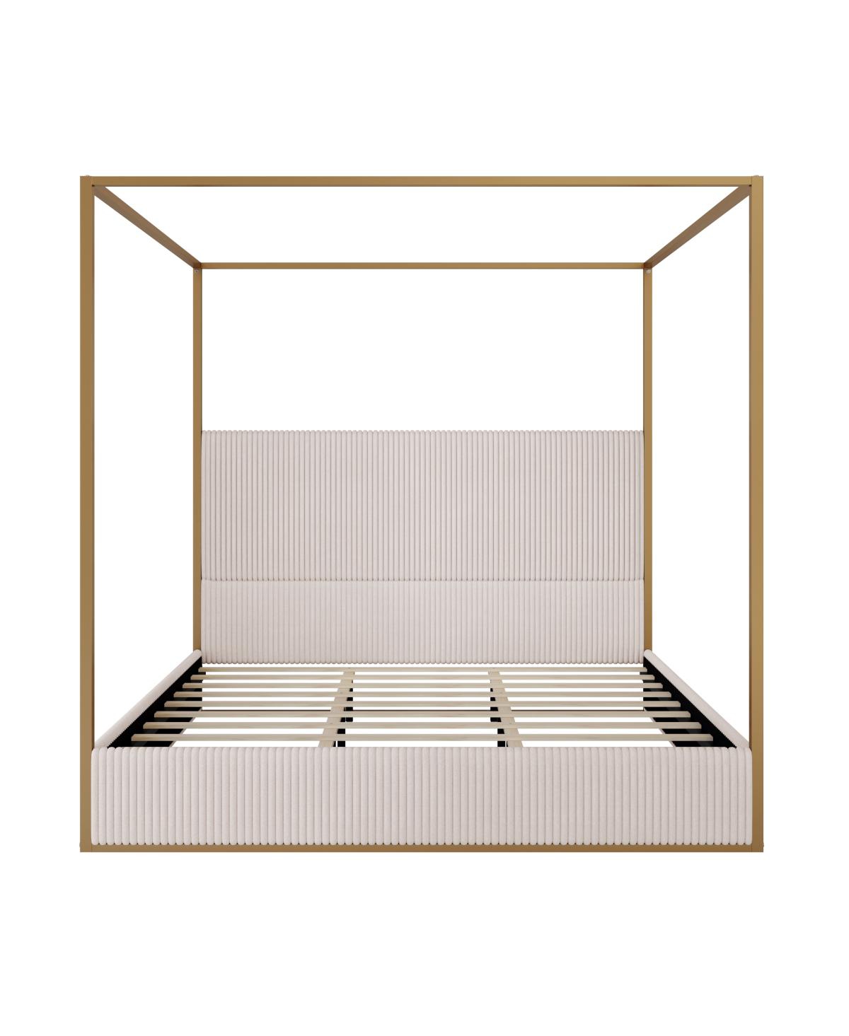 Streamdale Furniture Modern Luxury Metal Canopy Bed with Corduroy Upholstered Headboard King
