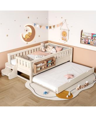  Twin Bed with Bookshelves Staircase Safety Rails and Trundle