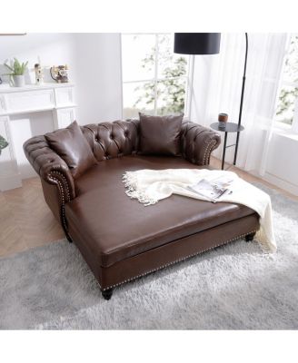 63'' PU Leather Loveseat Chaise Lounge with 2 Pillows