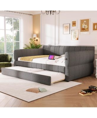 Upholstered Platform Bed with USB and Trundle