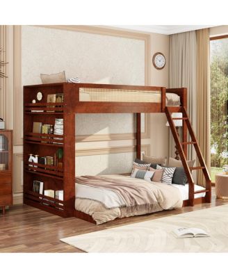 over Full Bunk Bed with Shelf and LED Espresso