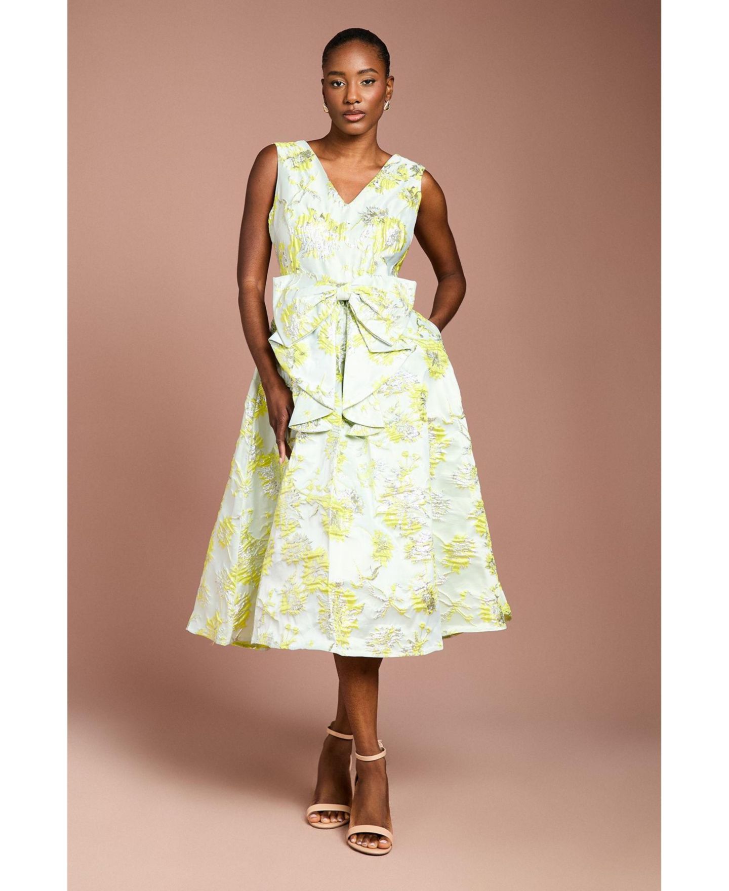 Женское платье Coast V-Neck Bow Jacquard Midi, цвет: Зелёный — фото 5