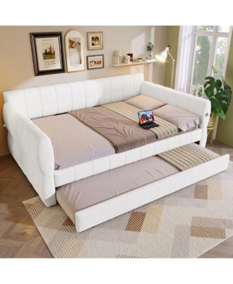Queen Size Upholstered Platform Bed with USB and Trundle