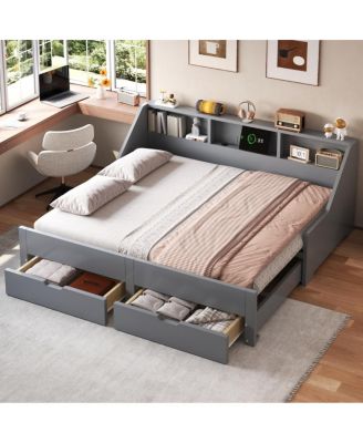 to King Daybed Frame with Storage Drawers and Charging Station