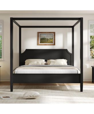 King Size Wooden Canopy Platform Bed with Headboard and Support Legs