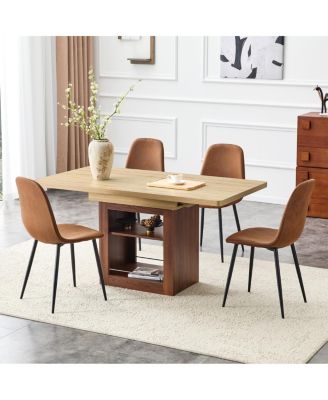 Scalable Dining Table Set with 4 Tech Fabric Chairs 59-71 Inch