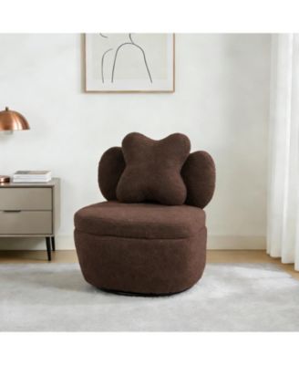360degree(s) Swivel Accent Chair with Storage,Comfy Armchair Teddy Velvet with Upholstered Cushion for Makeup, Bedroom, Apartment, Living