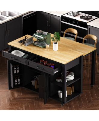 47'' Kitchen Island with Extendable Dining Table Storage and Power Outlet