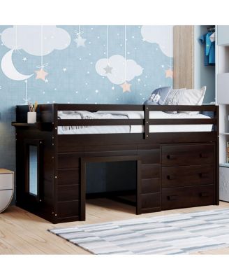 Loft Bed with Cabinet and Shelf