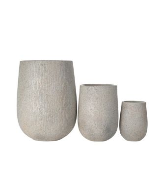 Egg-Shaped MGO Outdoor Planter Set of 3 Stone-Look Pots with Drainage