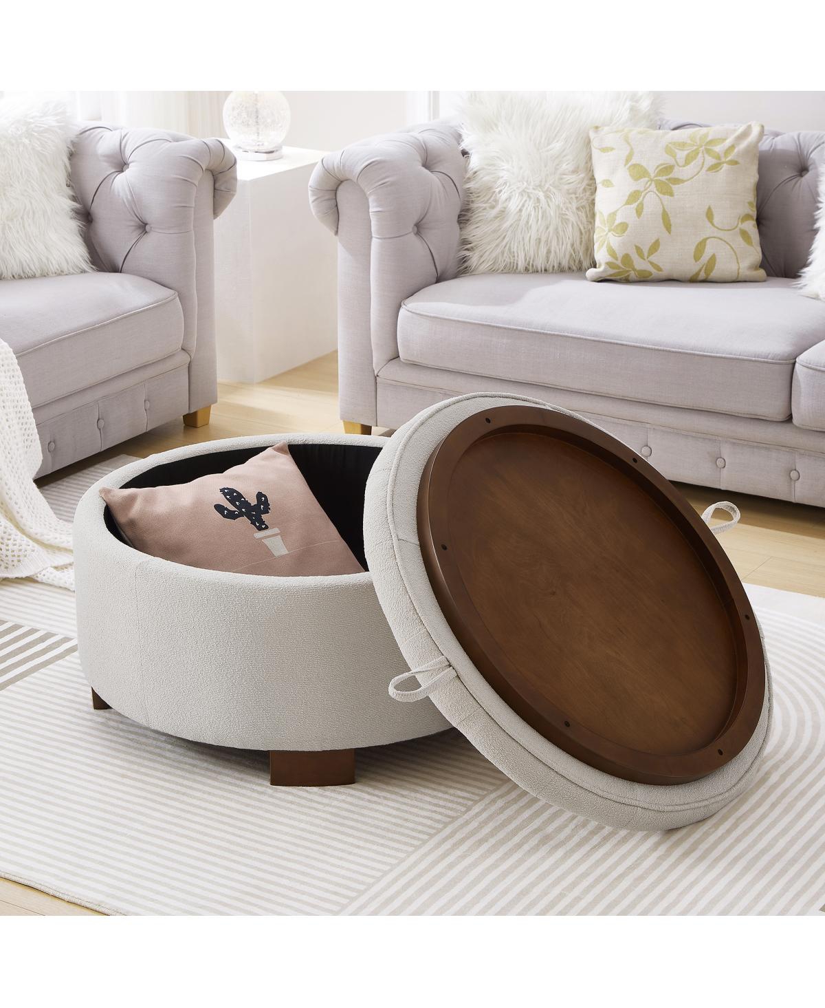 Streamdale Furniture Round Boucle Storage Ottoman with Reversible Lid