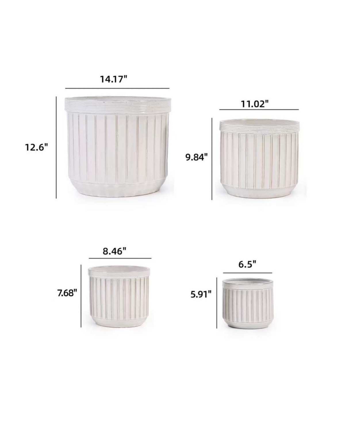 Clihome Handmade Ceramic Planter Set of 4, 6/8/10/12 Inch Diameter, Vertical Line Pattern for Indoor/Outdoor Use on Windowsill and Bookshelf