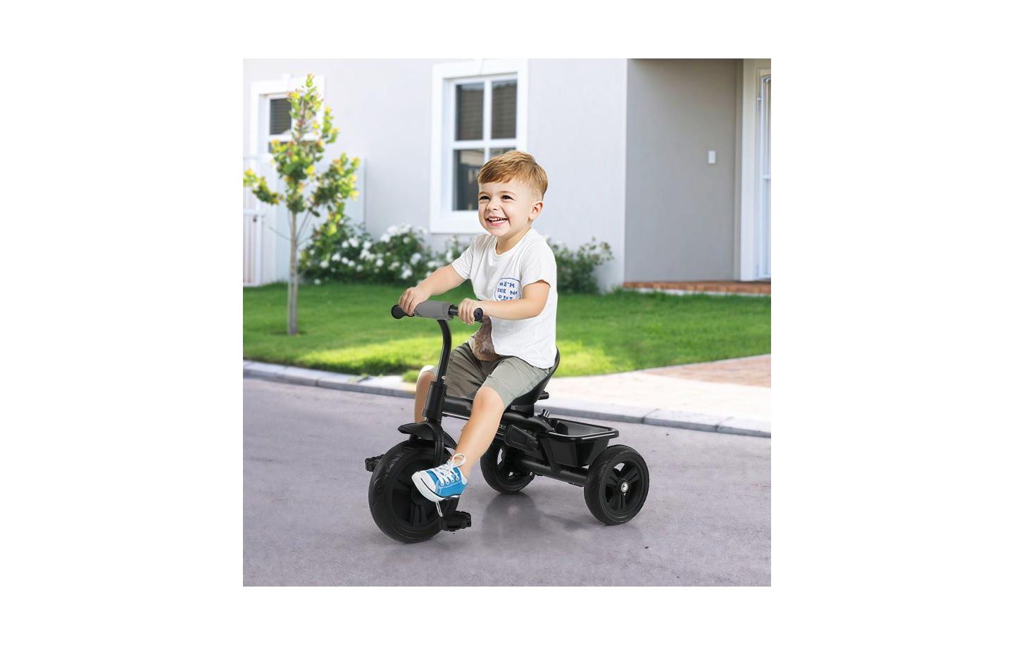 Детская игрушка Slickblue Foldable 7-in-1 Baby Tricycle Stroller with Adjustable Canopy, цвет: Серый / Чёрный — фото 2