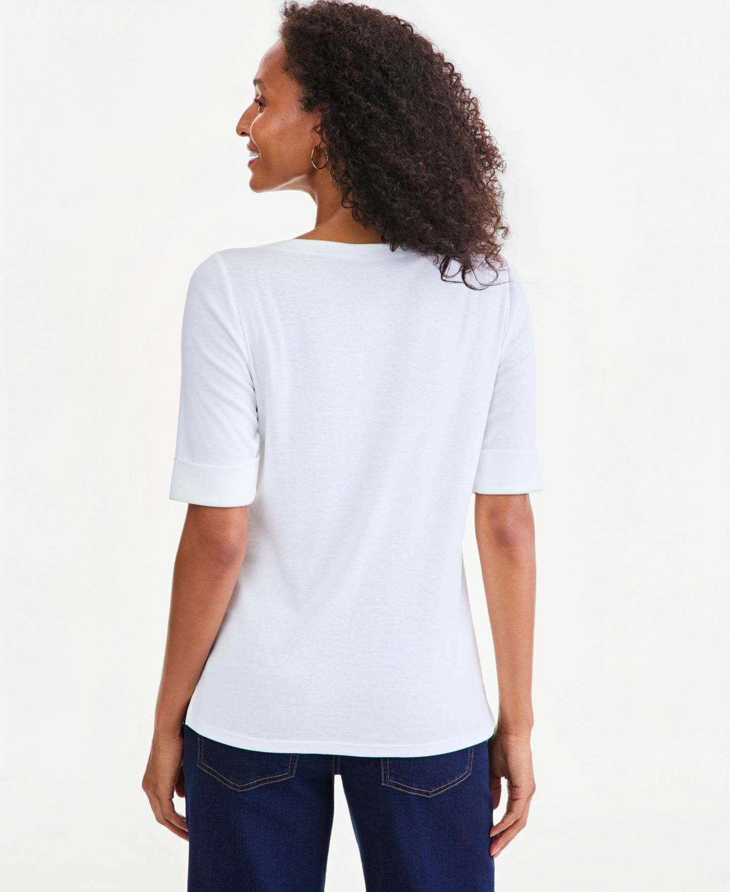 Женский топ Style & Co Boat-Neck Elbow Sleeve Cotton, цвет: Яркий белый — фото 2