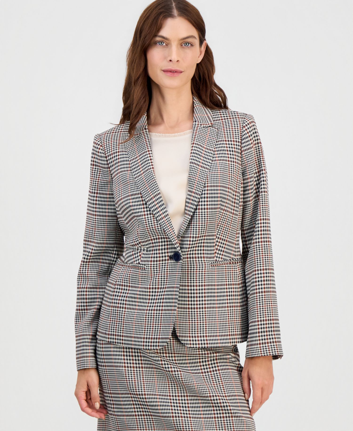 ASL Petite Plaid One-Button Blazer