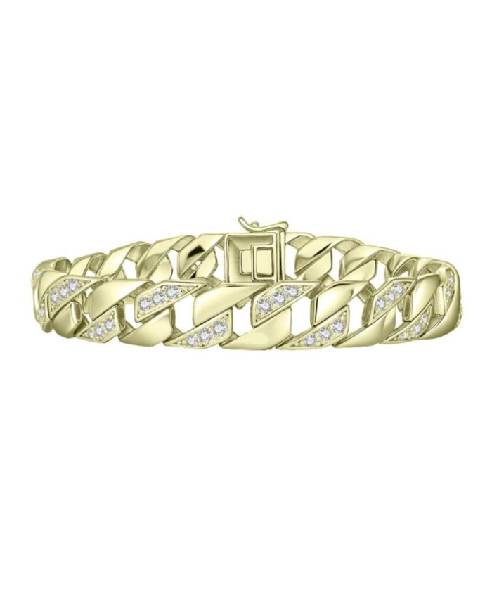 Genevive Sterling Silver Iced Out CZ Pave Braided Cuban Chain Bracelet