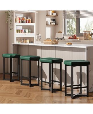 Set of 4, 24.6 Inch Counter Height Backless Barstools, Upholstered PU Leather Seats with Metal X-Frame and Footrest, Modern Kitchen Stools