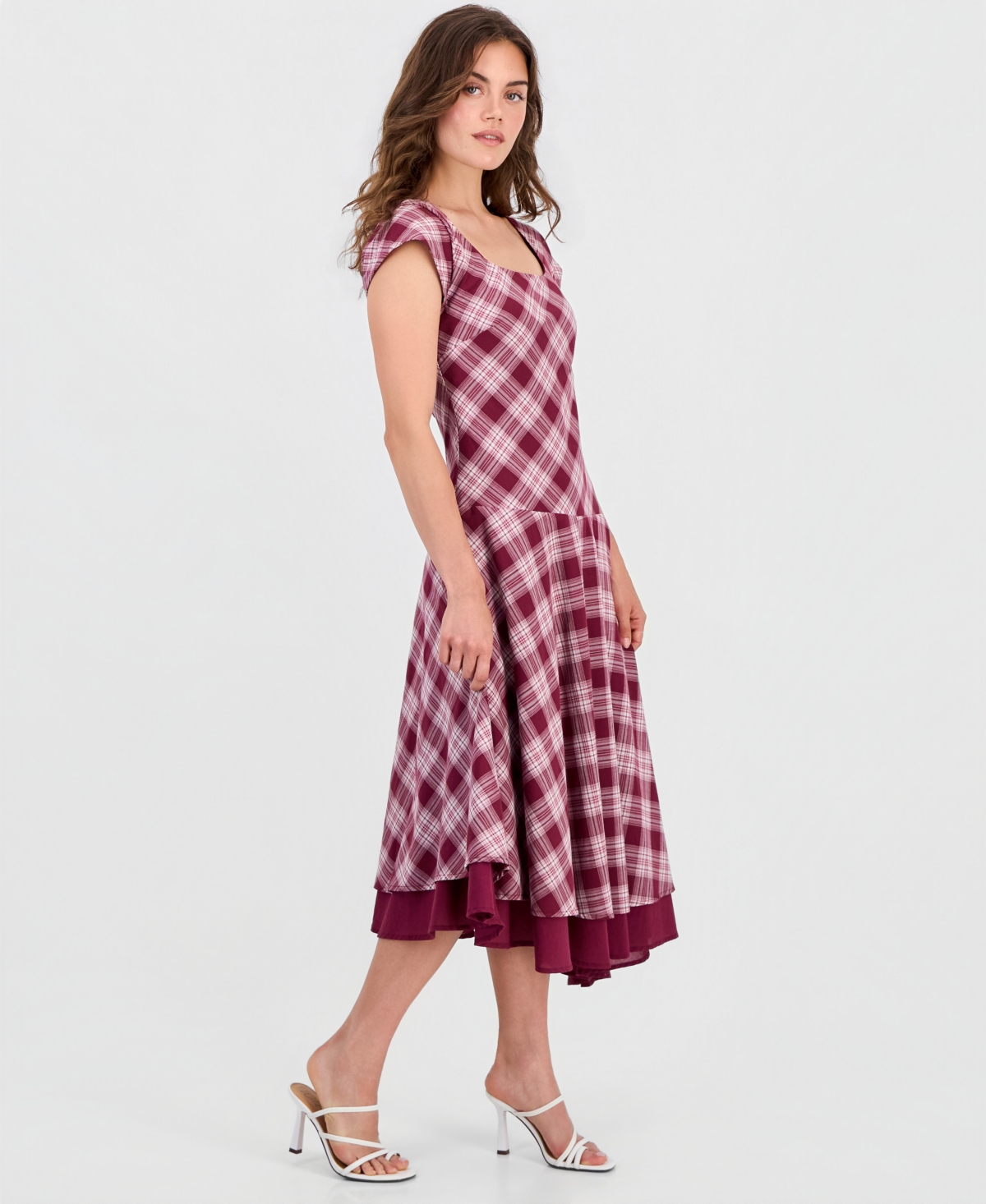 And Now This Petite Plaid Asymmetrical Short-Sleeve Maxi Dress, Macy's Exclusive