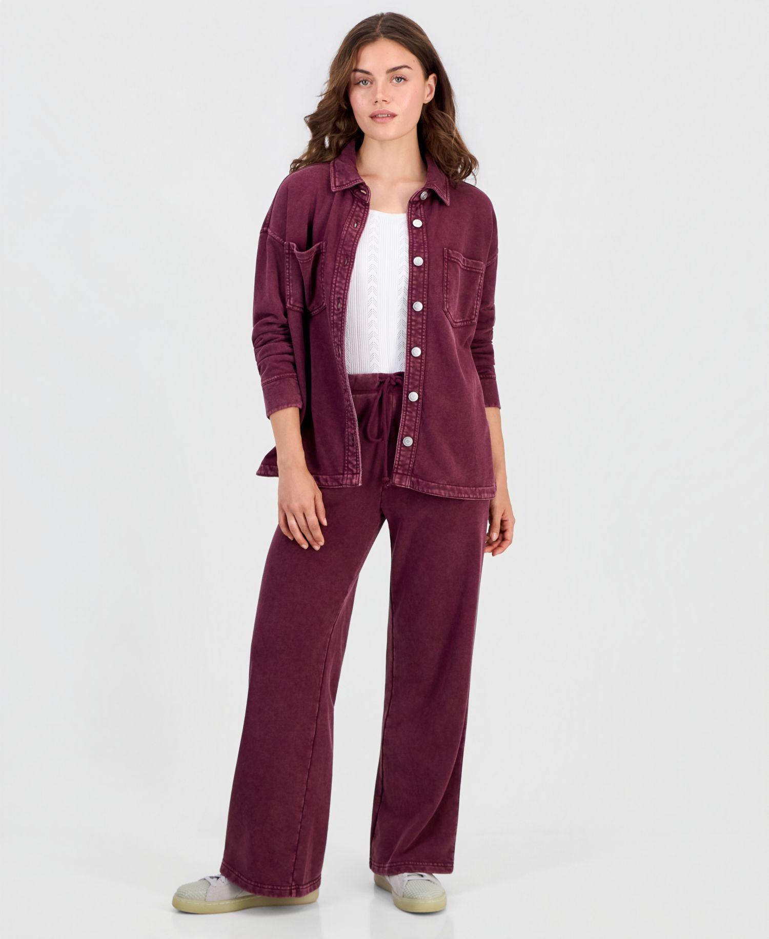 Petite French Terry Button-Front Shacket
