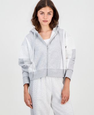 Petite Crochet-Trim Zip-Front Hoodie