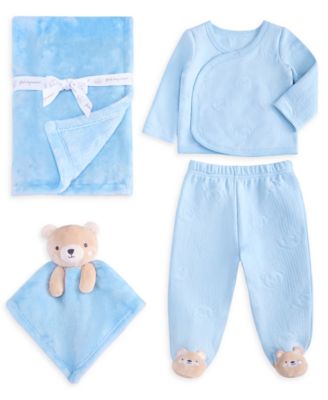 Baby Boys' Bear Long-Sleeve Top, Pants, Blanket and Security Blanket, 4-Piece Set