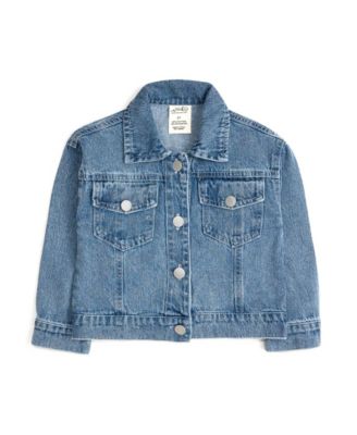 Big Girls Blue Plaid Bow Patch Denim Jacket