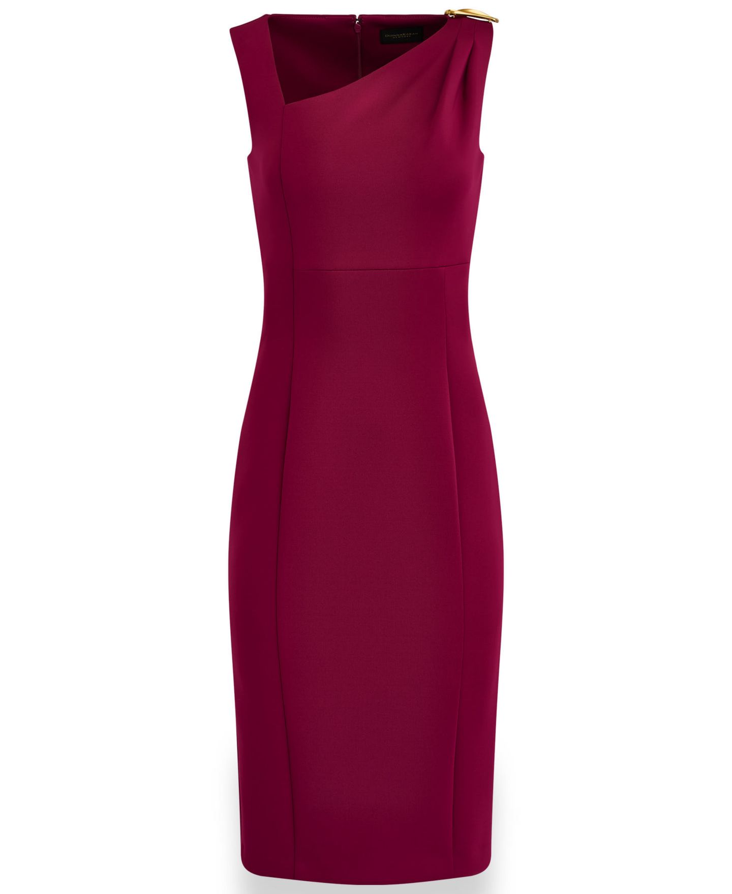 Женское платье Donna Karan New York Asymmetrical Neck Sheath Midi, цвет: Сангрия — фото 7