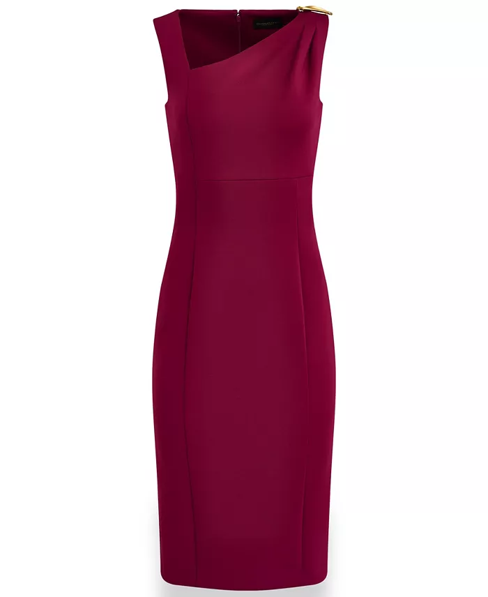 Women's Asymmetrical Neck Sheath Midi Dress - thumbnail 7