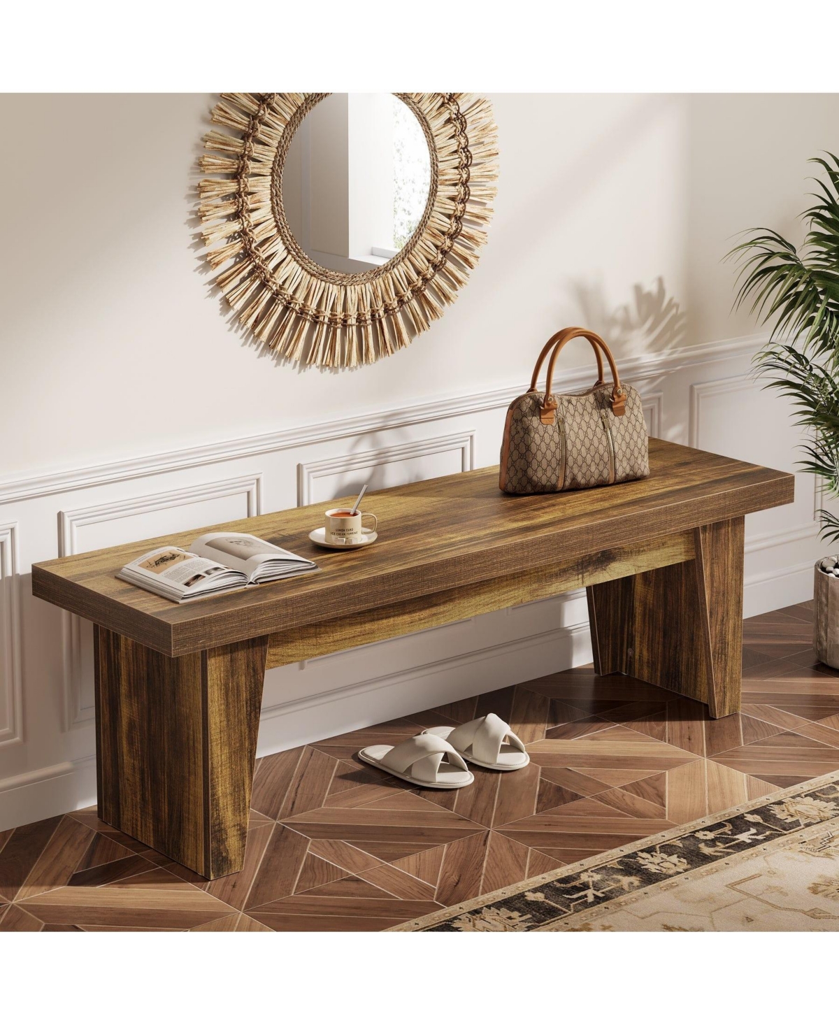 Slickblue 55" Farmhouse Entryway Bench with Shoe Storage