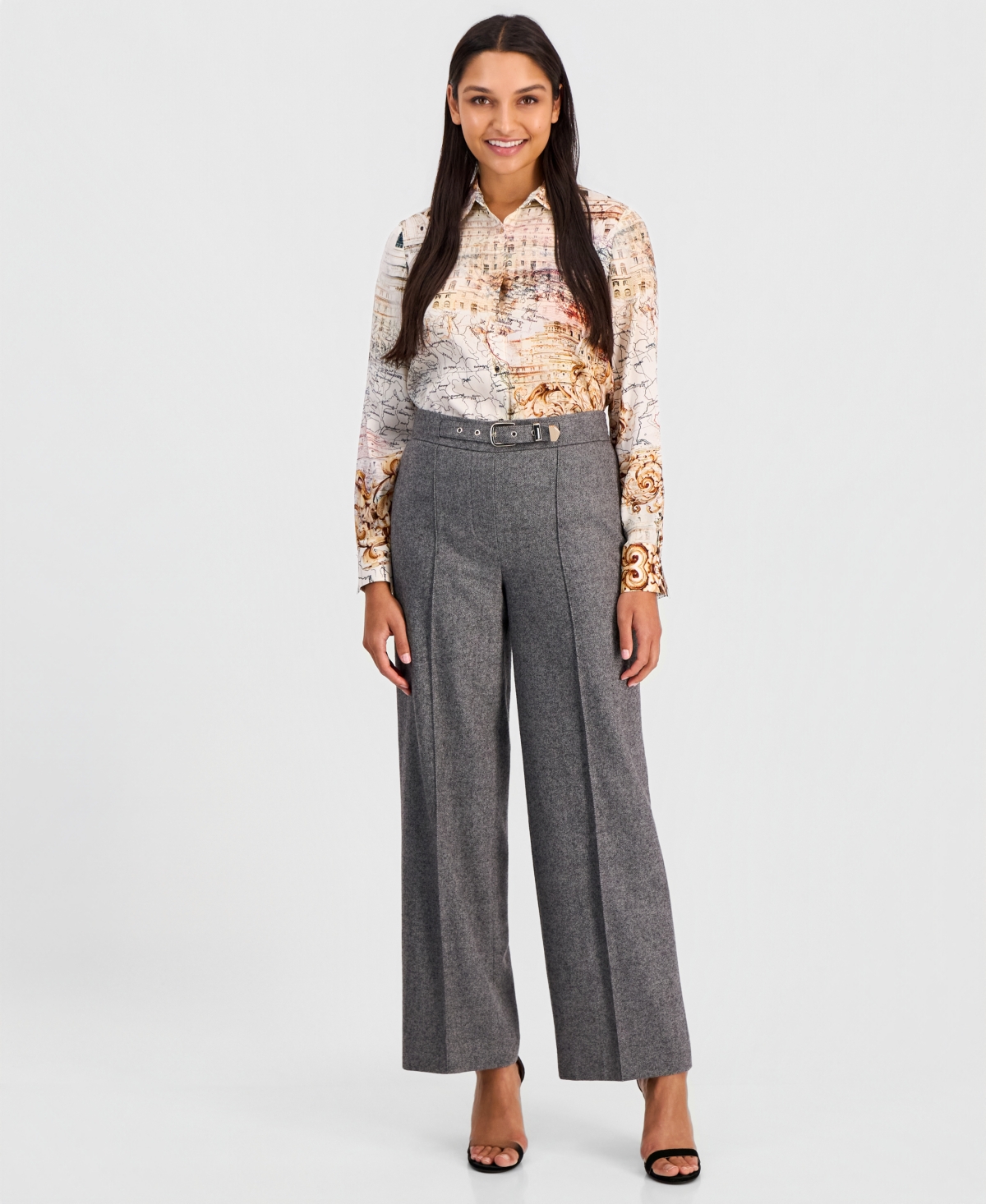 Elie Tahari Women's Brenda Wide-Leg High-Waisted Wool-Blend Pants