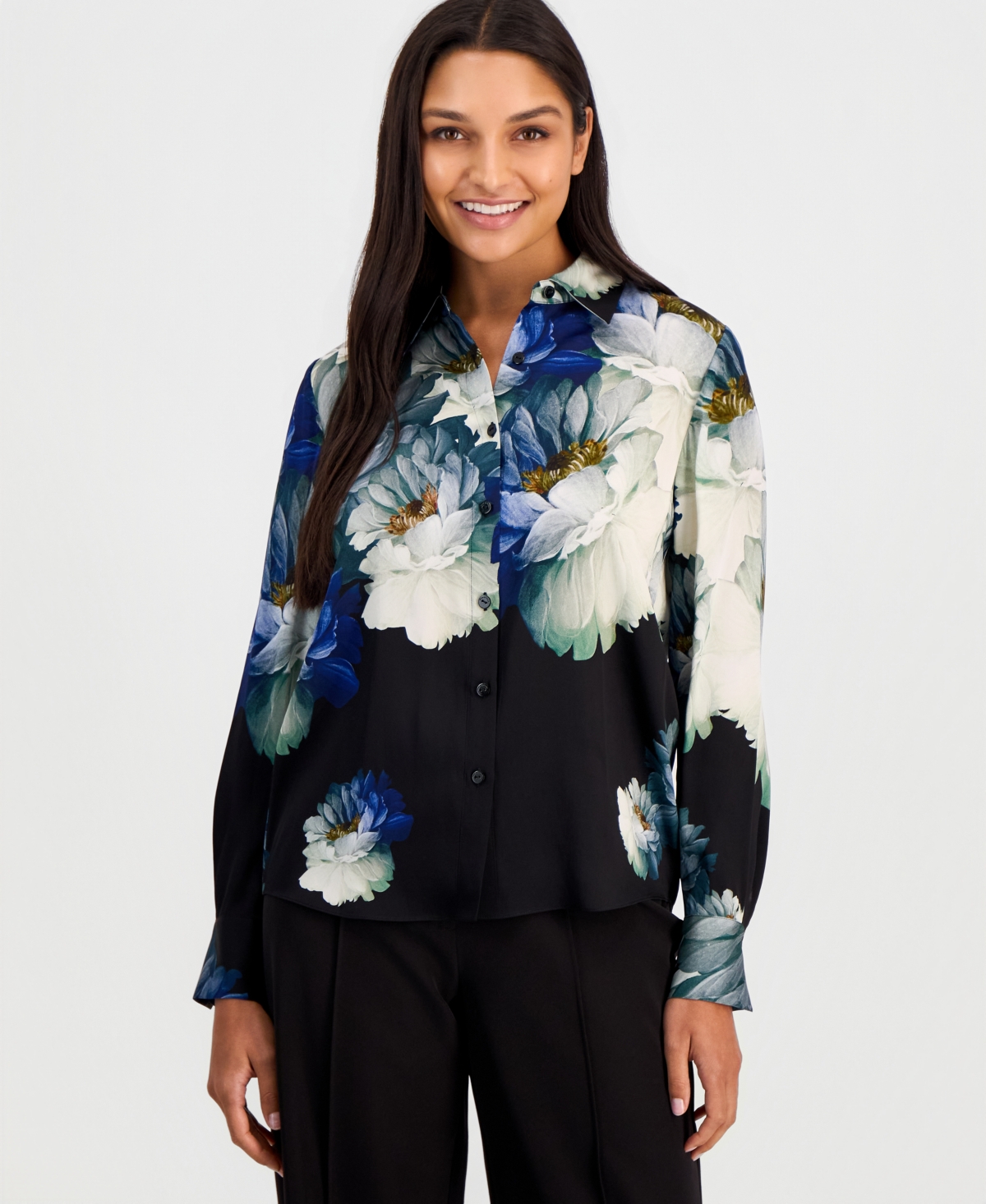 Elie Tahari Women's Madeline Long-Sleeve Silk-Blend Floral-Print Blouse