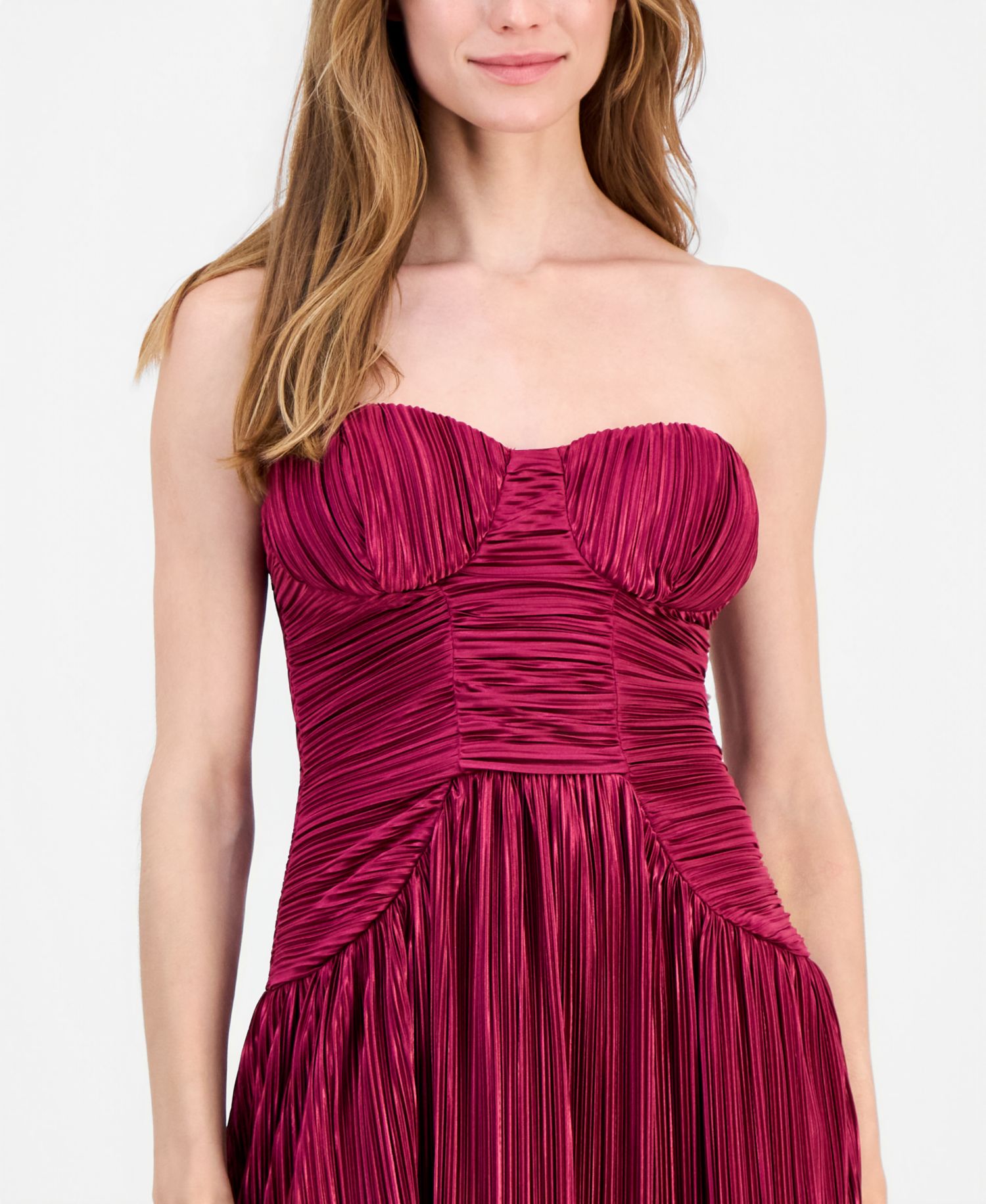 Greeier Pleated Strapless Mini Dress