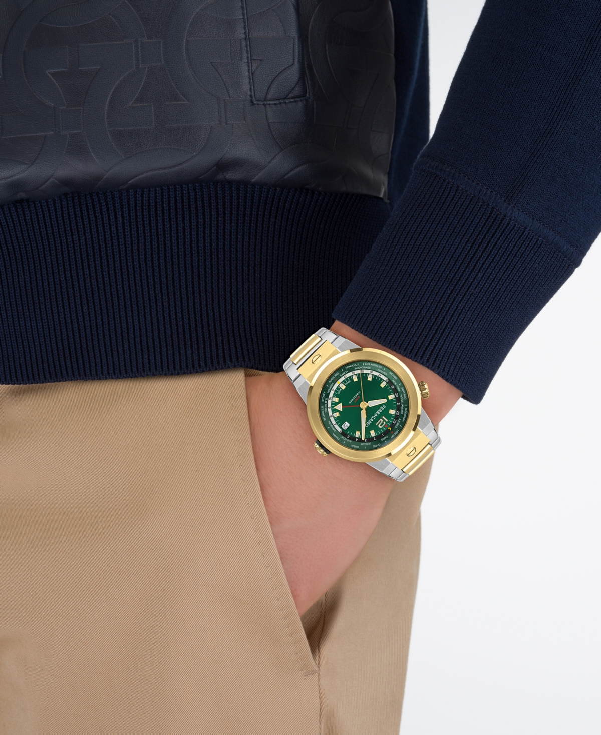 Ferragamo Men's F-80 Gmt Worldtime Two-Tone Stainless Steel Bracelet Watch 43mm