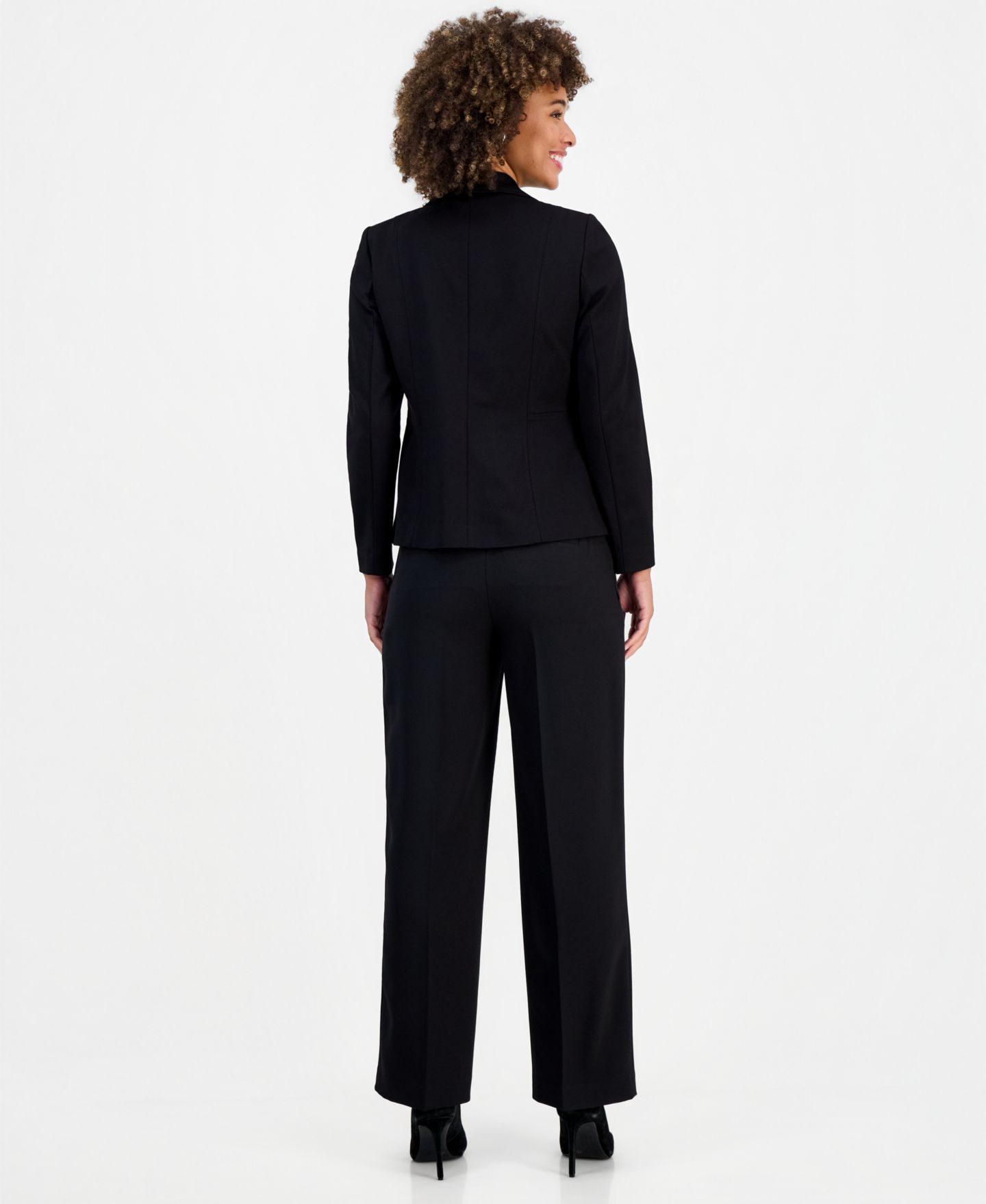 Женские комплекты Kasper Notched Collar Jacket, Printed Tie-Neck Sleeveless Blouse & Wide-Leg Pants, цвет: Чёрный — фото 3