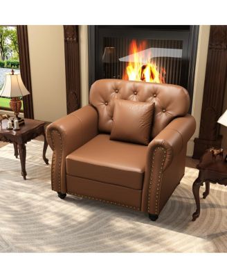 41.3'' Faux Leather Sofa Chair, Tufted Nailhead, Solid Wood