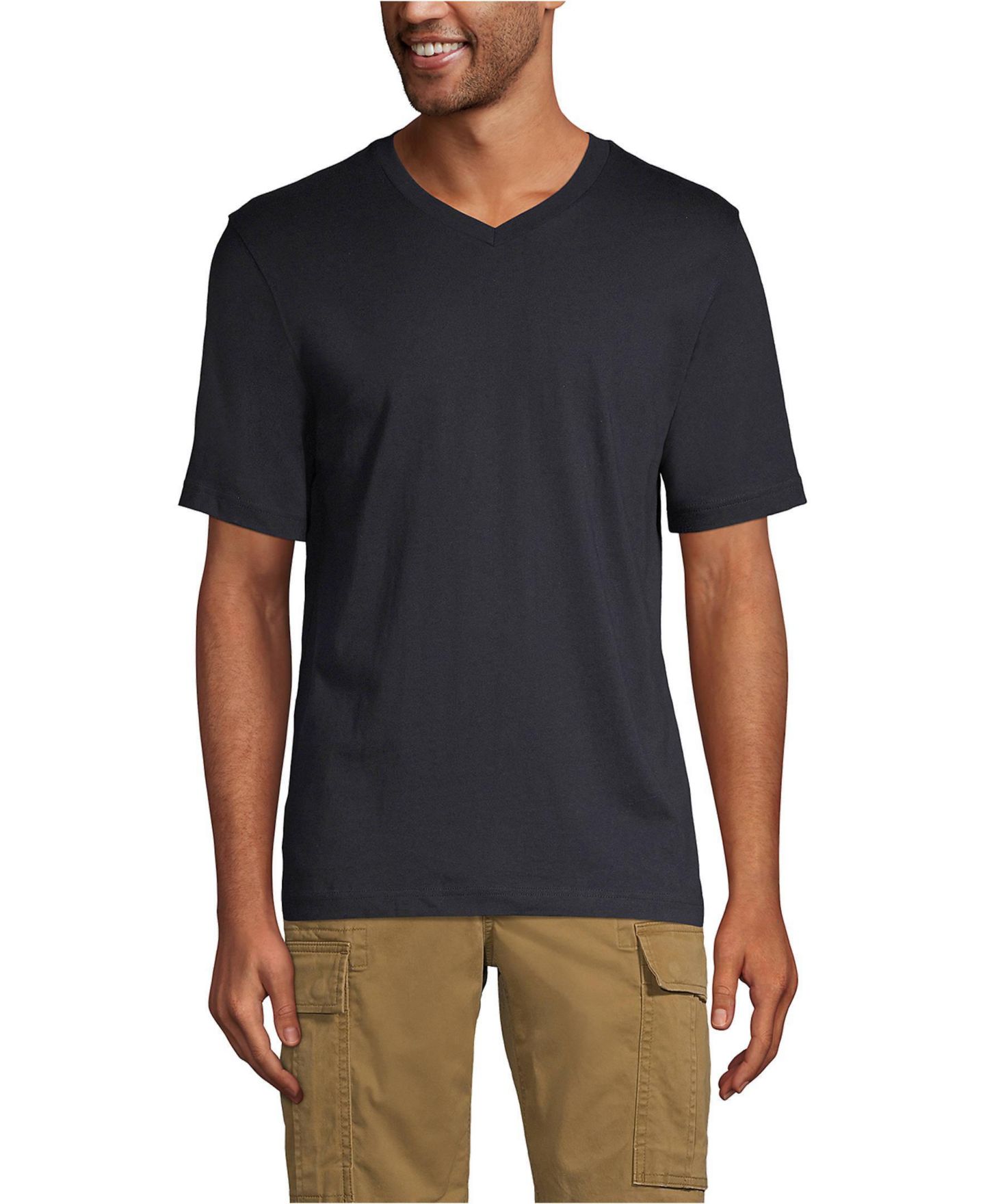 Мужская футболка Lands' End Super-T Short Sleeve V-Neck, цвет: Чёрный — фото 1