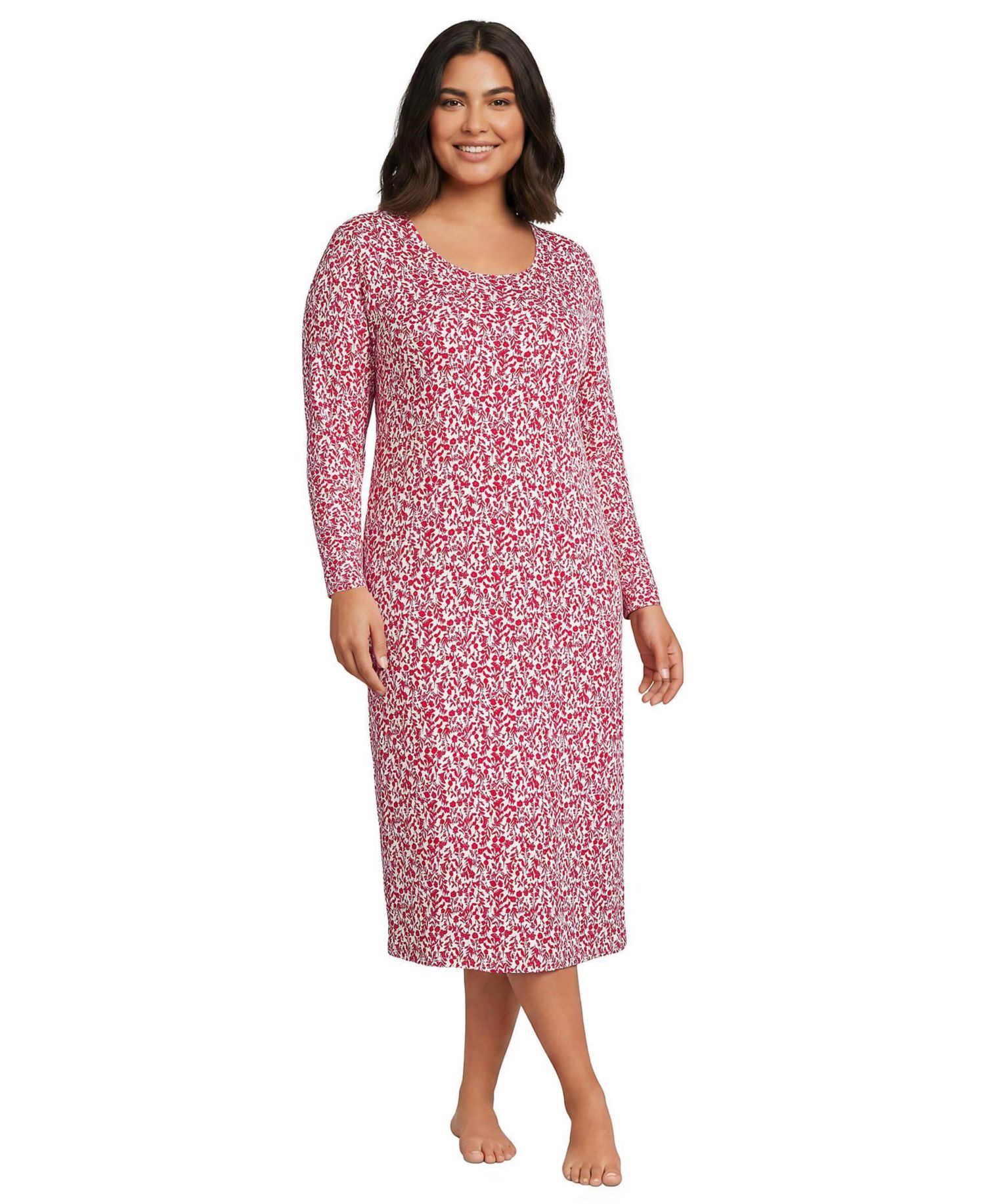 Plus Size Cotton Long Sleeve Midcalf Nightgown