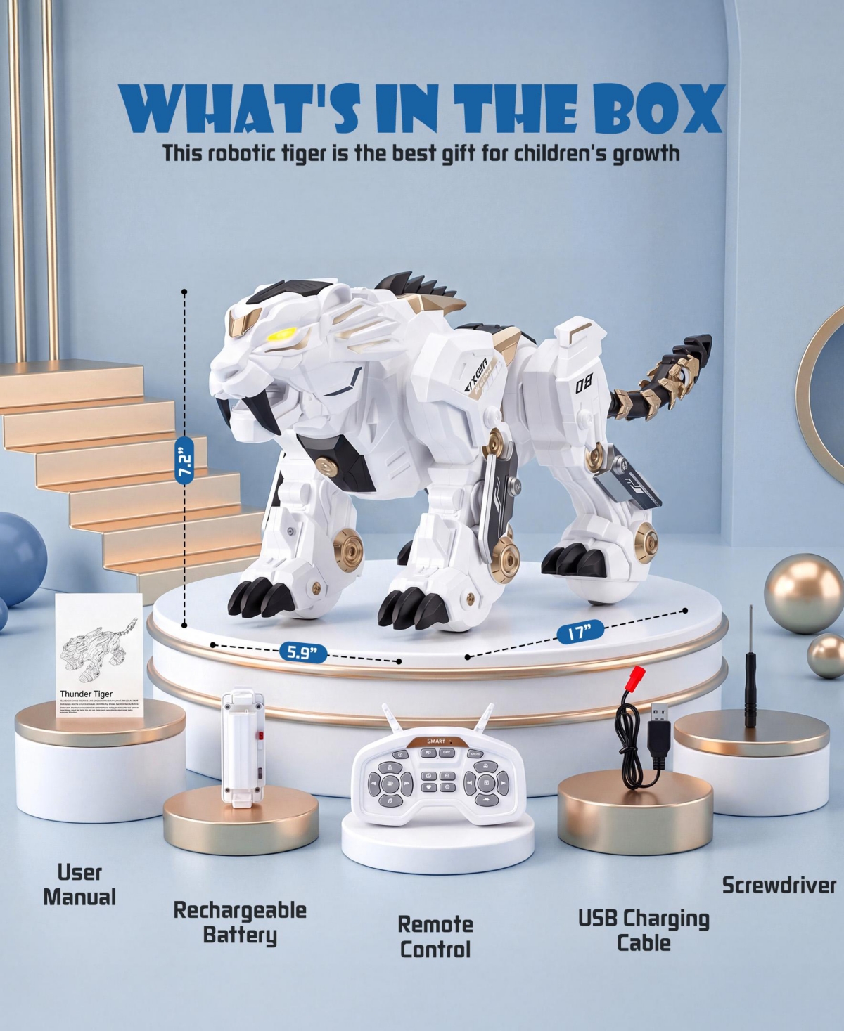 Sugift Remote Control Robot Tiger Toy with Voice and Touch Control for Kids Boys Girls