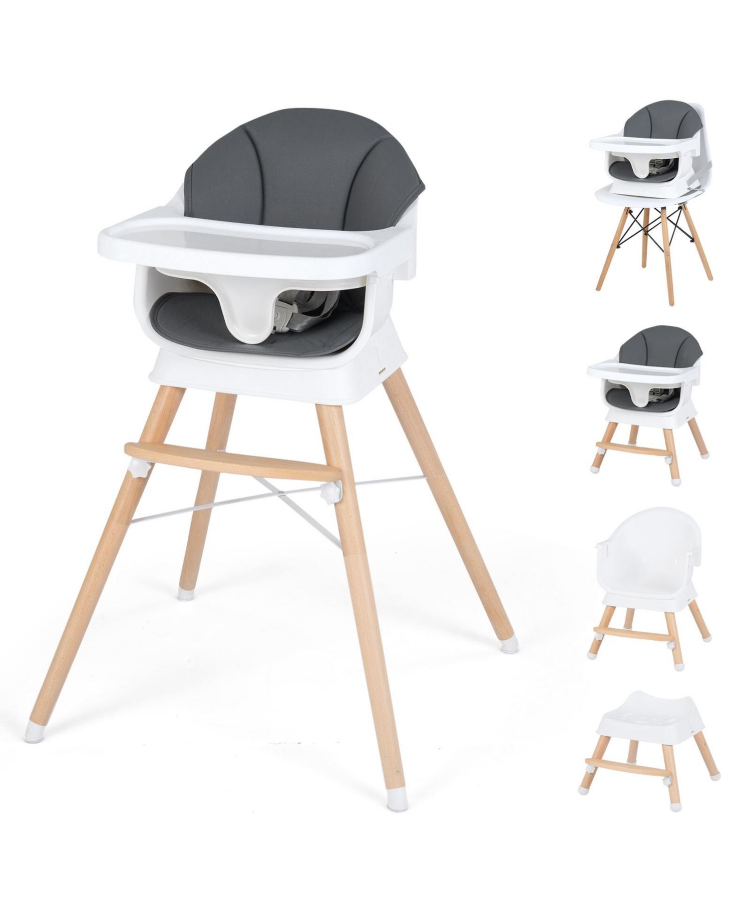 Solid Wood Baby Feeding Chair Convertible High Chair for Babies and Toddlers