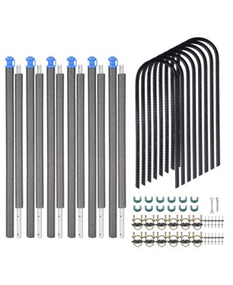 6 Pack Trampoline Enclosure Poles w/ Caps and 8 Pack 11" U Shaped Ground Anchors Kit