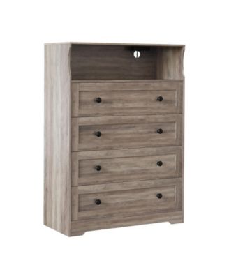 Tall 4 Drawer Dresser with LED Light and Charging Station, Slim Storage Chest for Bedroom, Closet, Entryway, Living Room