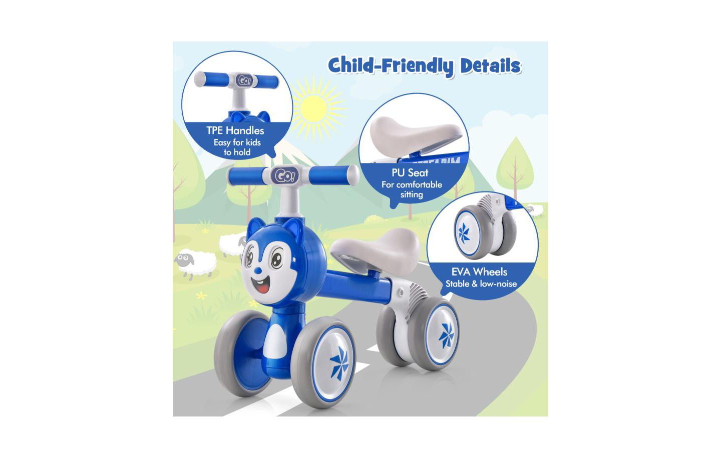 Детская игрушка Slickblue Lightweight Baby Balance Bike with 4 Wheels No Pedal Design, цвет: Синий — фото 7
