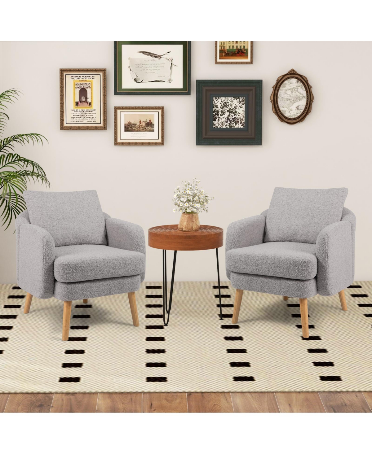Sugift Sherpa Accent Chair Modern Living Room Chair with Seat Cushion