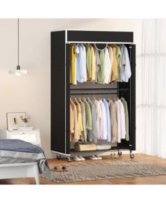 Clothes Rack with Cover, 485LBS Capacity, Portable Closet Wardrobe on Wheels, Carbon Steel, Dustproof, Clothes Racks for Hanging