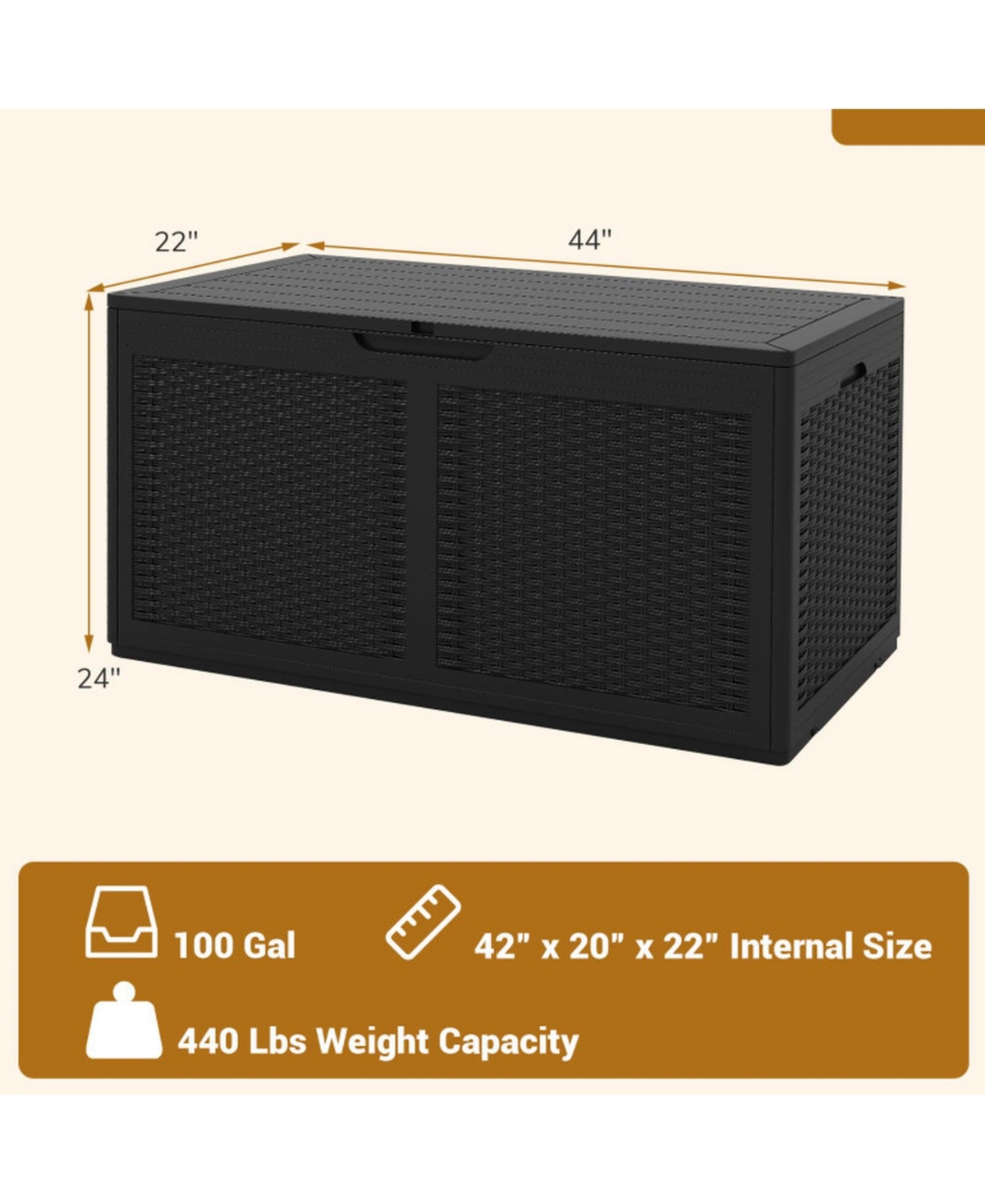 Sugift 100 Gallon Resin Deck Box Outdoor Waterproof Storage Bench